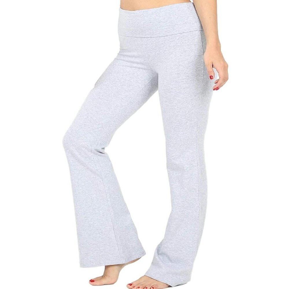Plus Size Stretch Cotton Flare Leg Yoga Pants Fold Over Waist
